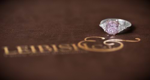 The LEIBISH 3.61 carat Fancy Purplish Pink diamond 3 stone platinum ring